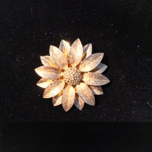 Gold tone Large Blooming Flower Statement Brooch